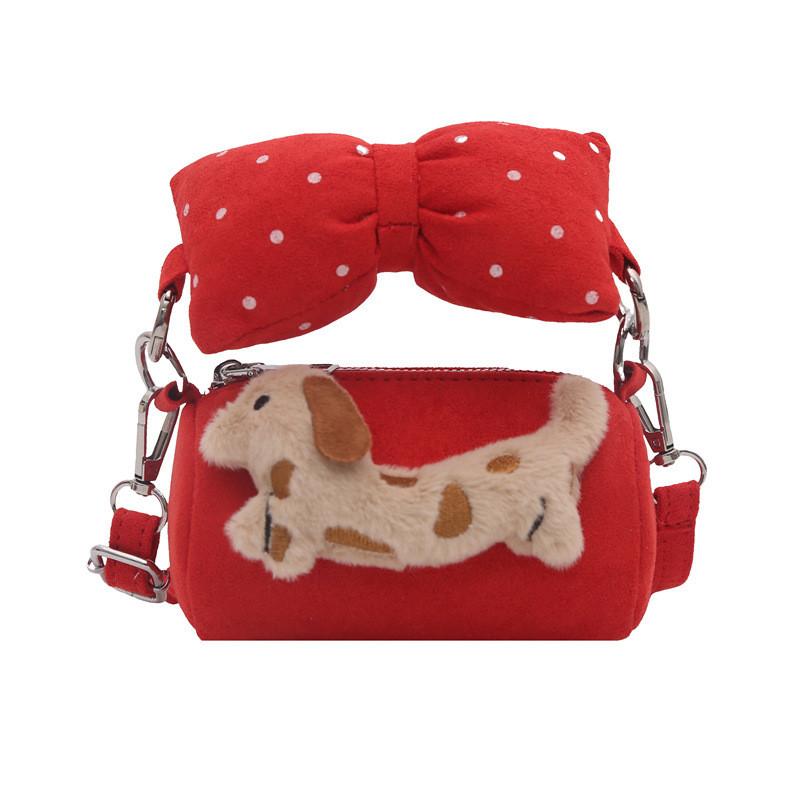 Princess Style Girl Bucket Bag With Bow And Dog Decoration For Kindergarten Daily Use