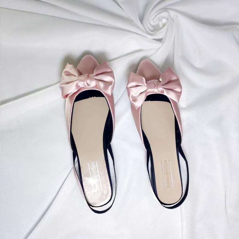

Fashion Bow-knot French Baotou Slippers for Women in Summer 2025 New Beautiful Semi-drag Mary Jane Sandals 40 розовый