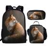 Trendy Popular New Fox 3D Print 3pcs/Set Student School Bags Laptop Daypack Backpack Lunch Bag Pencil Case