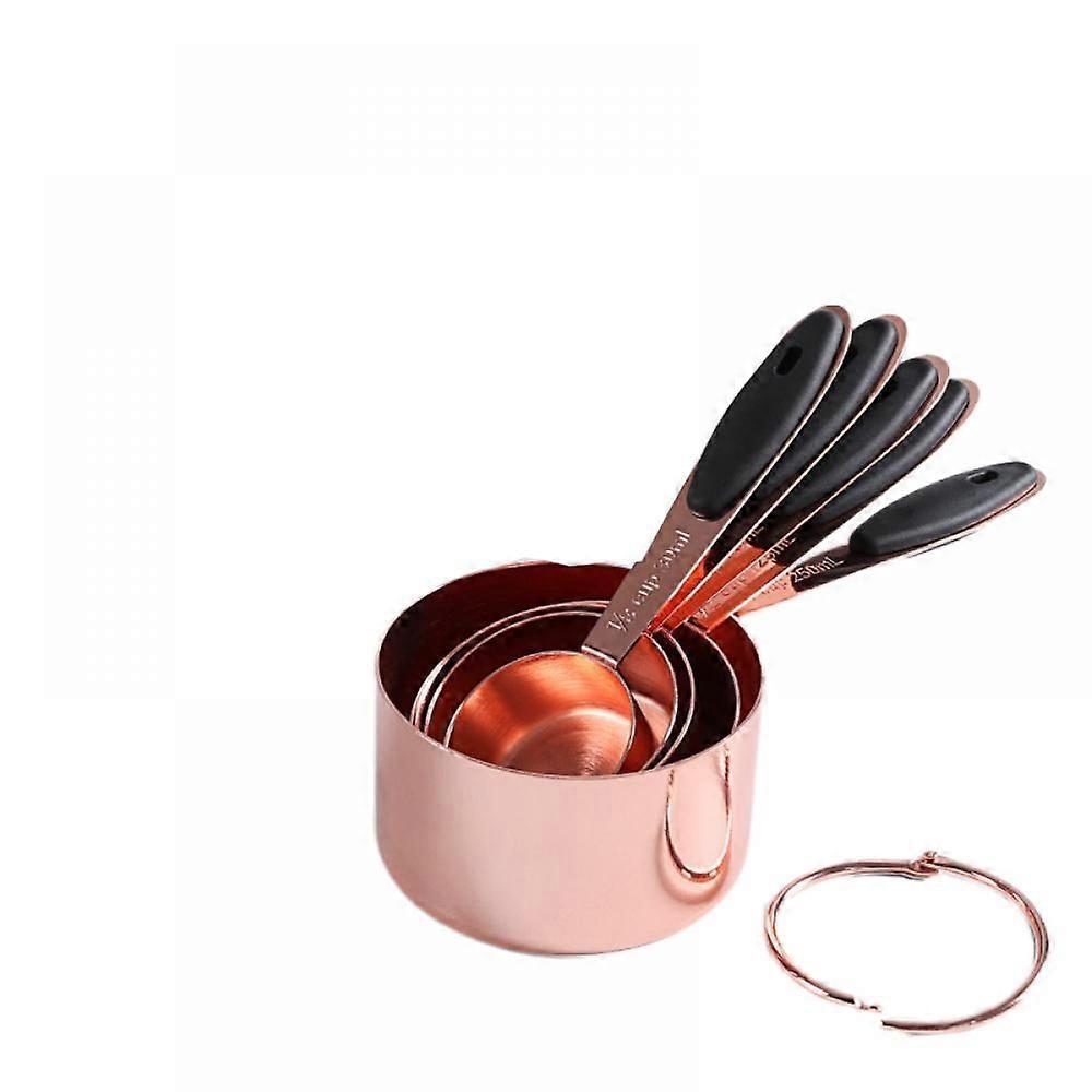 Kitchen Stainless Steel Rose Gold Measuring Cup Set Of 5, Used For Accurate Measurement Of Kitchen Dry Grains, Flour, Liquids, Etc