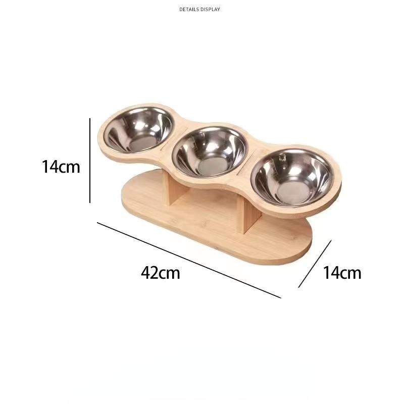 

Raised Ceramic Cat Dog Pet Food Water Bowl with Solid Wood Stand, Microwaveable Clean Available