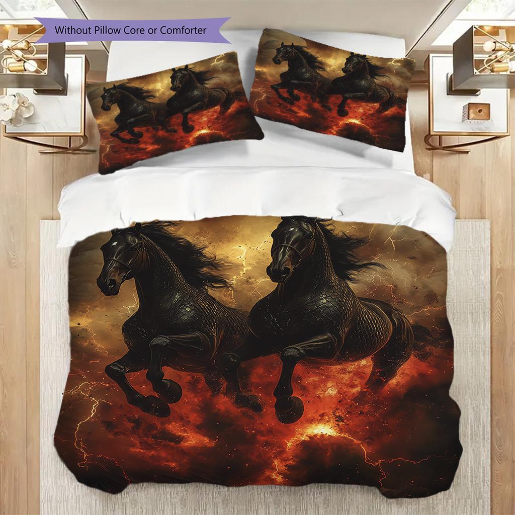 Set Copripiumino Trapuntato con Motivo a Cavalli Federa Decorazione per la Casa Regalo di Compleanno (1 * copripiumino + 2 * federa, senza nucleo)