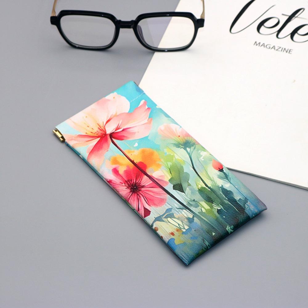 Portable Faux Leather Glasses Case Waterproof Eyewear Accessories Eyeglass Pouch Floral Pattern Glasses Organizer Small Items