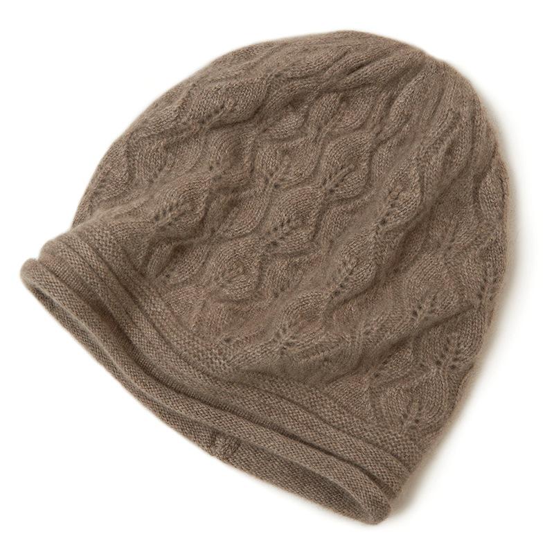 Kangsai Ni Women's 100% Cashmere Cable Knit Beanie - Warm, Fashionable, Versatile Solid Color Hat