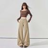Khaki Low-Waist Washed Straight-Leg Retro Women's Casual Pants