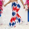 Women Plus Size High Waist Full Length Flared Pants Navy Blue Sparkle Starry Printed