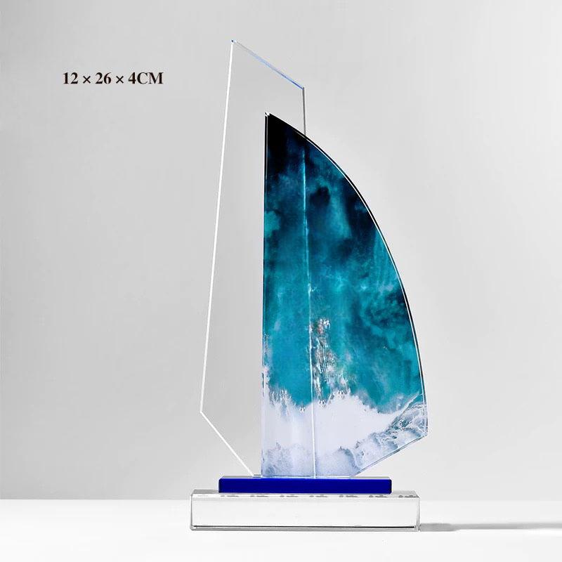 Customized Sailing Crystal Trophy, Five Point Star, Excellent Employee, Company Annual Meeting Award, Souvenir, Decor Medal, 1Pc