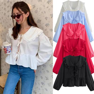 Nouveau haut chemisier tendance pour femme au printemps, style européen et américain, polyvalent, avec col de poupée en dentelle