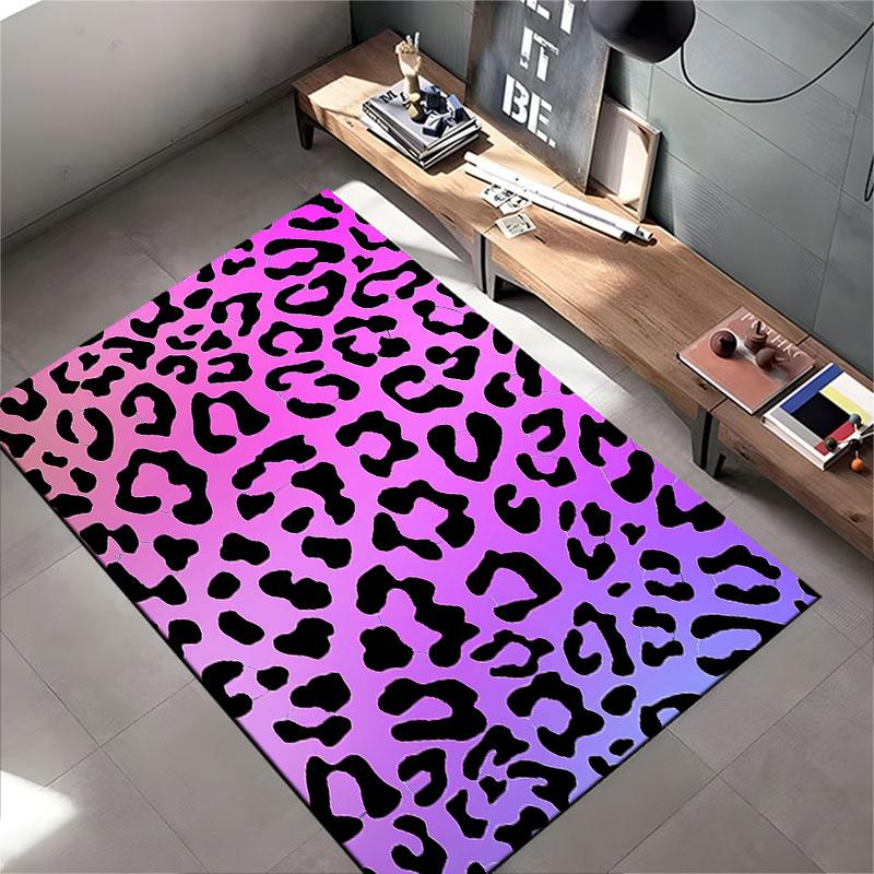 Leopard Print Pink Gradient Carpet suitable as a non-slip mat for the living room or bedroom sofa
