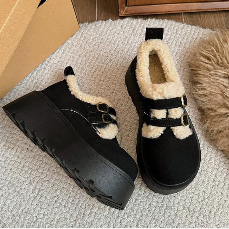 Women s Winter Platform Snow Boots Fur Lined Comfortable Slip on Shoes Thick Bottom Waterproof Non-Slip Retro Botas Mujer Warm 35 чёрный
