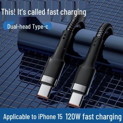 120W Dual Type-C Fast Charging Cable, Male-to-Male, Compatible with Cars, Laptops, and Phones.