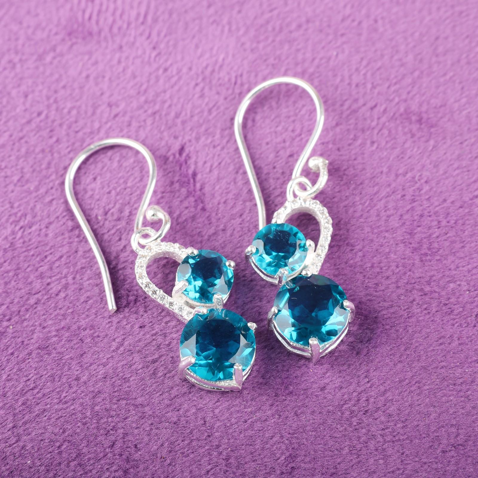 

Apatite Gemstone 925 Sterling Silver Jewelry Zircon Earrings 1.38 Gift For Her CZE-3-18