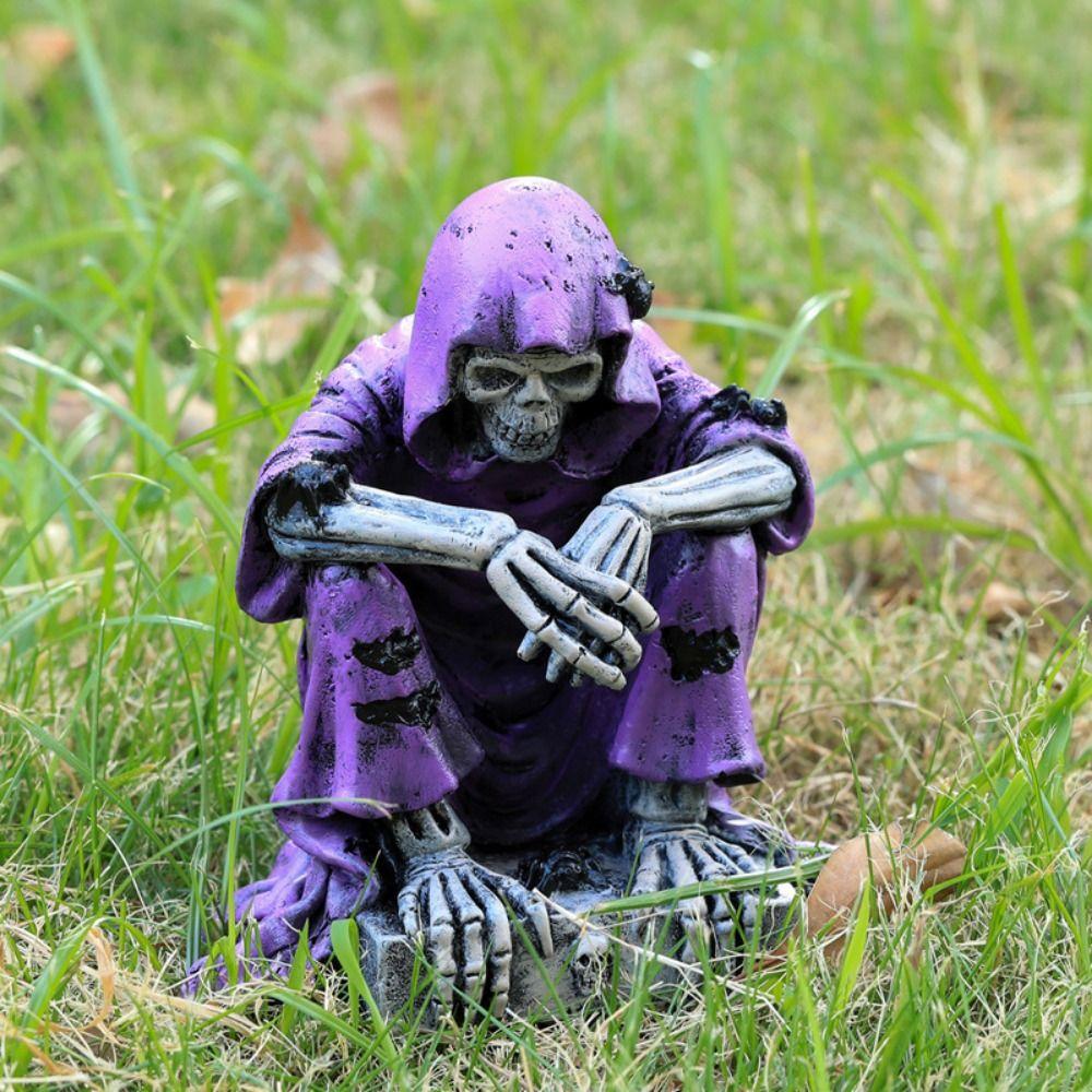 Spooky Skeleton Carrying Bell Ornaments Purple Clothed Resin Festival Ornaments  Ghost Festival