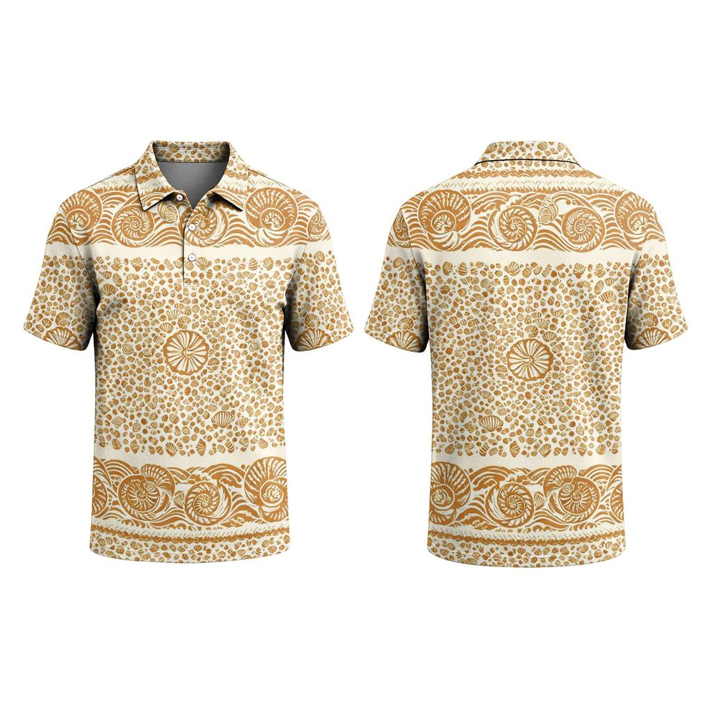 Men's Short Sleeve Polo Shirt Hawaiian Style Loose Fit Casual Top with Print and Classic Collar for Daily Wear