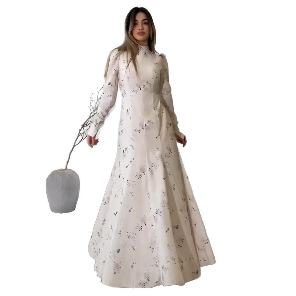 2025 Summer Cross-border European & American High Neck Tie Women's Dress: Chinese Style National Costume with Modern Fashion Print