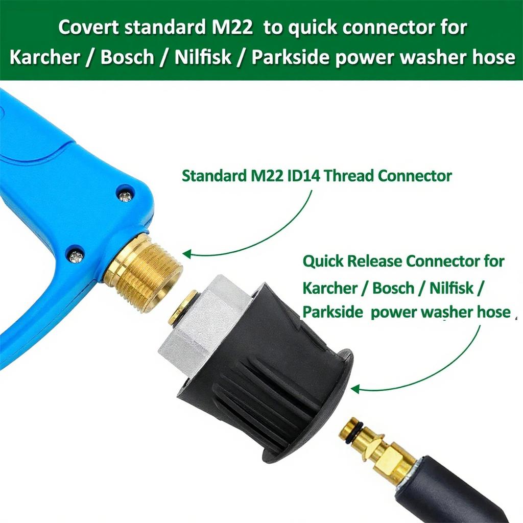 5 Nozzles High Pressure Washer Gun, 1/4" Quick Connect, M22-14mm for Nilfisk Lavor Karcher K2~K7, Car Wash Kit for Hose