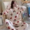 Women's Long-Sleeve Cartoon Pajama Set - Cute Korean Style Homewear for Autumn, Winter, Spring - Plus Size Available