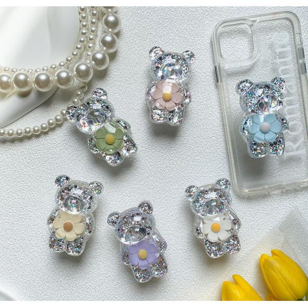AY Bling Flower Bear Grip Tok Epoxy Smart Tok, White, 1 Piece