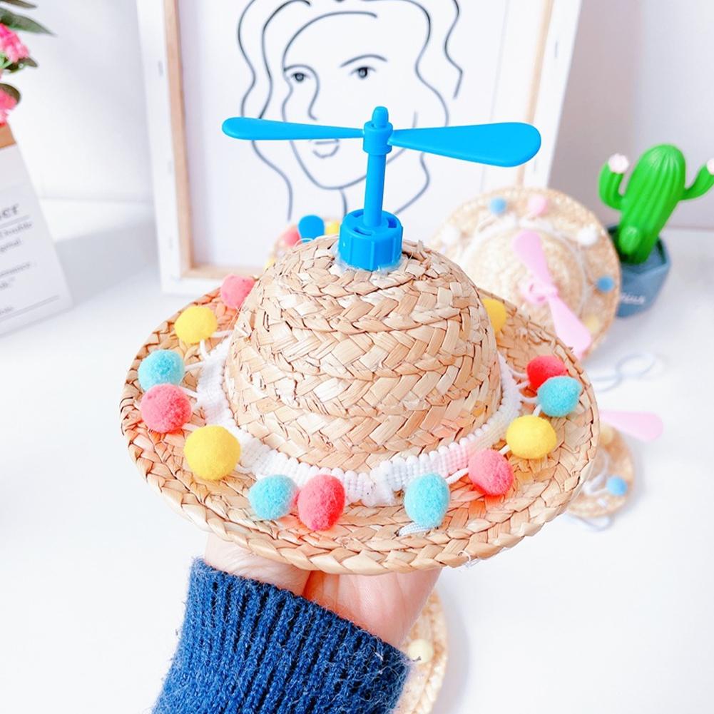 Mini Haustier Katze Hunde Sommer Strohhut mit Bambuslibelle Hawaii-Stil Hut für Katzen Hunde Lustiges Zubehör