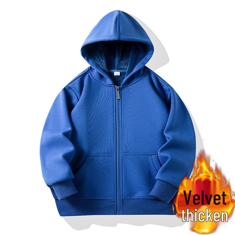 Children's Fleece Lined Zip-Up Hoodie with Patch Pockets - Solid Color, Customizable for School or Class Uniforms