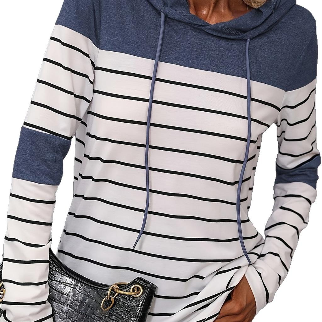 2024 Autumn and Winter New Lazy Striped Hooded Knitted Sweater Casual Style Sweater Women's Spring and Autumn Amazon
