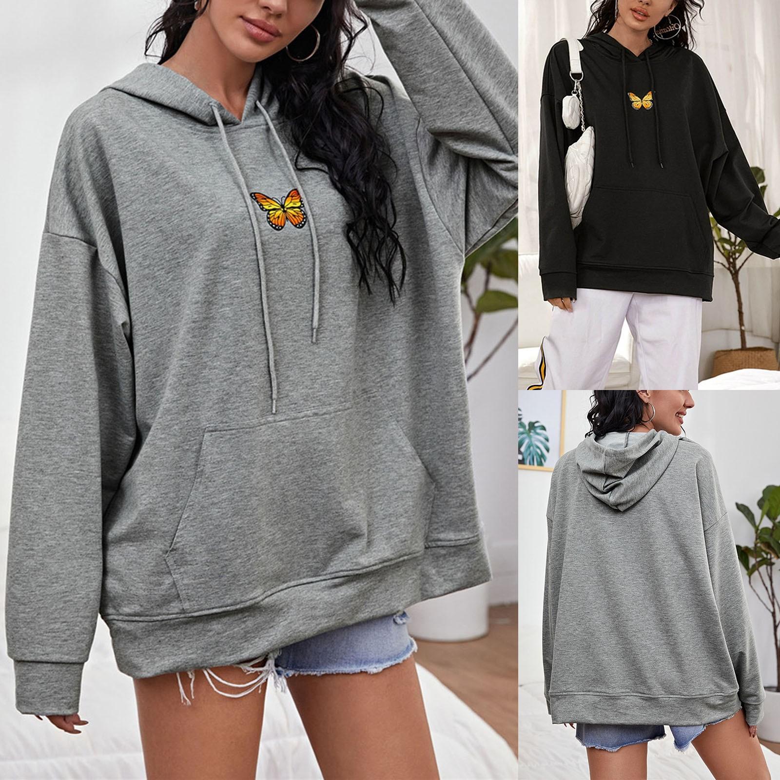 

Женская толстовка с капюшоном и завязками с длинным рукавом и принтом бабочки