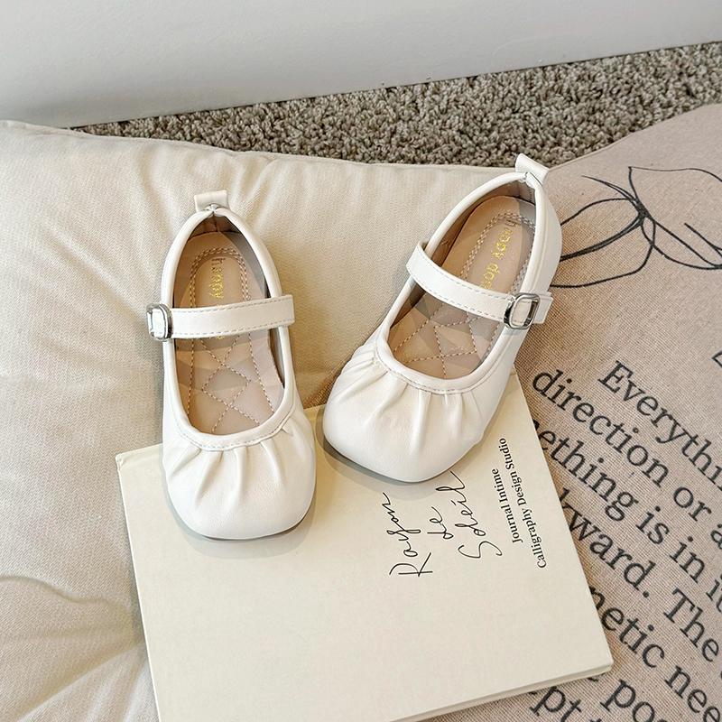 Girls Leather Shoes for Party Wedding Children Shallow Pleated Shoes Kids Flats Moccasins Shoes Anti-Slippery 2024 Autumn Spring