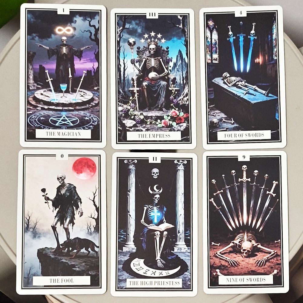 Skeleton Tarot Deck 10.3*6cm - 78 Pcs Gothic Skeleton Art Tarot Cards for Divination, Dark Fantasy Skull & Bone Theme