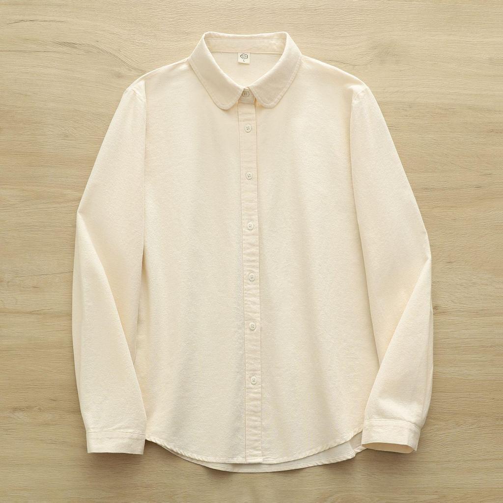 Women's Casual Round Neck Long Sleeve Brushed Cotton Shirt for Winter and Autumn