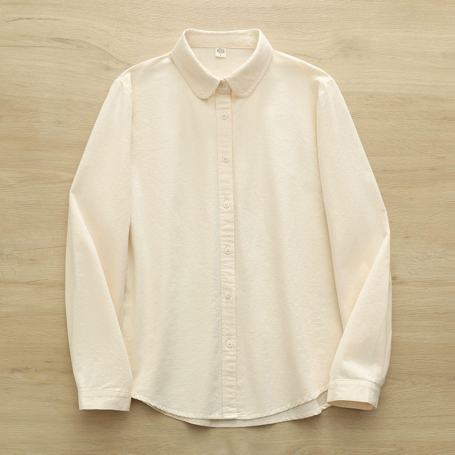 

Women s Casual Round Neck Long Sleeve Brushed Cotton Shirt for Winter and Autumn Large абрикосовый