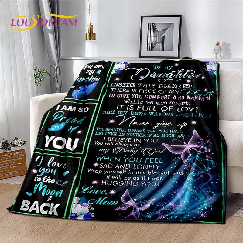 To My Daughter Son Grandedaughter Letter Christmas Present New Year Blanket,Soft Throw Blanket for Home Bedroom Bed Sofa Cover