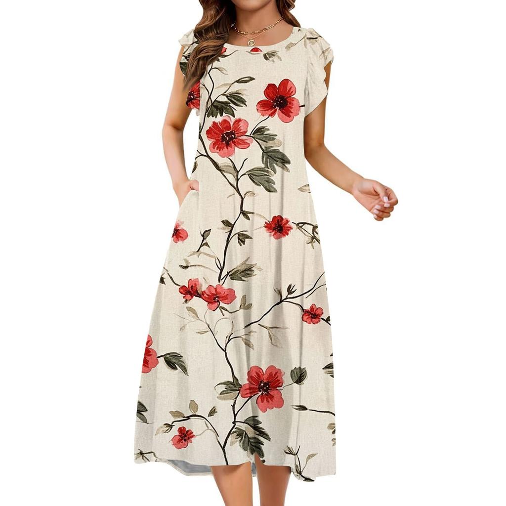 Women's One-piece Short Sleeve Flared Sleeve Loose Casual Floral Print Round Neck Dress