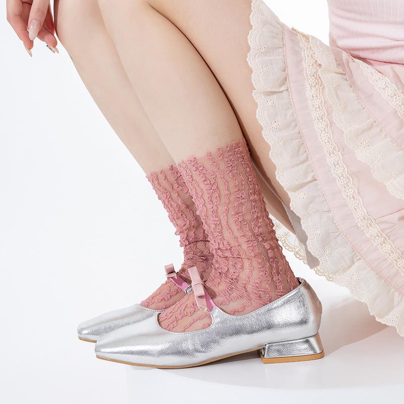 Damen Sommer Dünn Vertikal Ballett Stil Spitze Röhren Stapel Socken