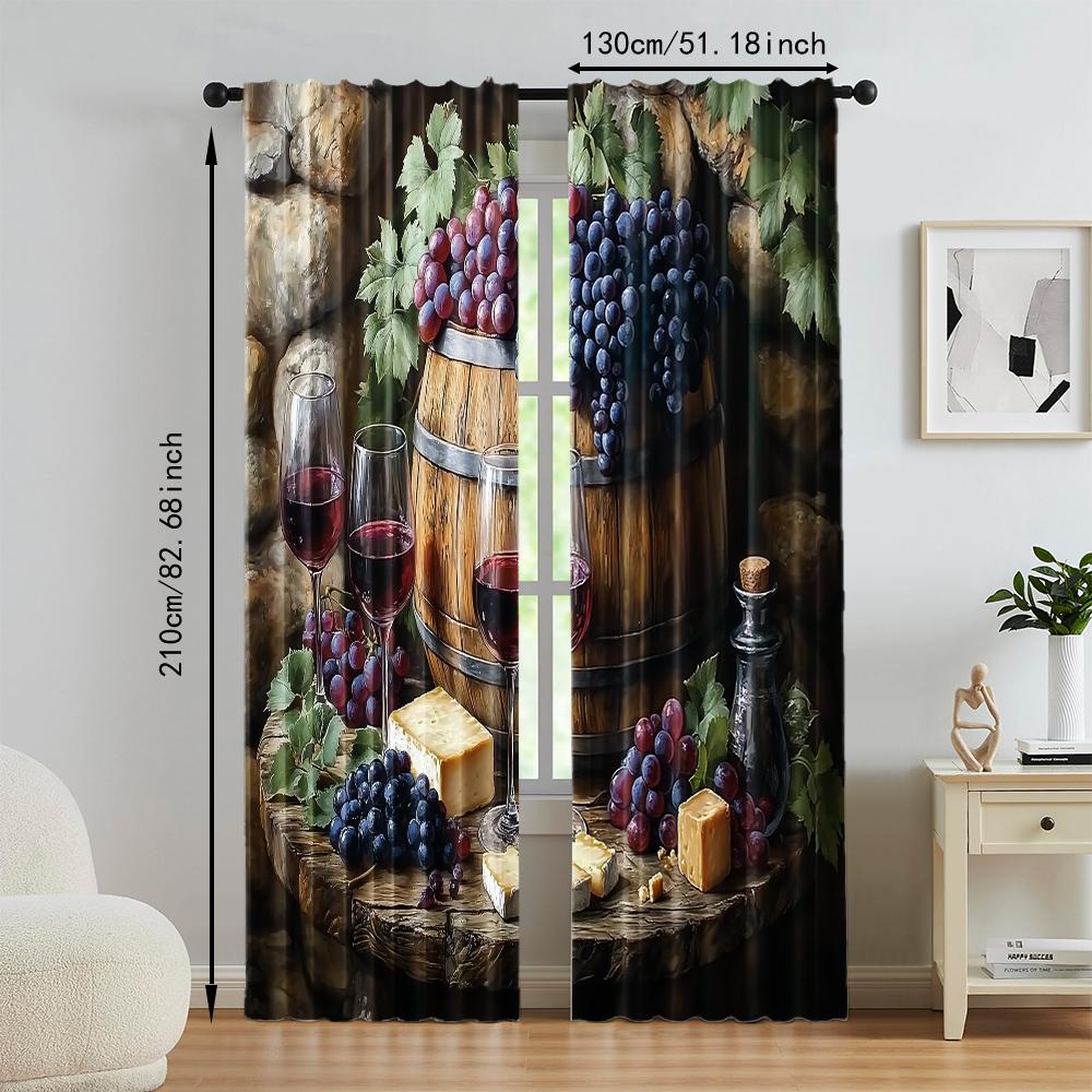 Set Of 2 Versatile Polyester Transparent Curtains Home Decoration Grapes Red Wine Theme Use Bedrooms Living Rooms Curtain For Area Made