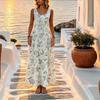 U-Neck Sleeveless Floral Maxi Dress Loose Fit Lightweight Flared Hem,Perfect for Beach Vacations,Daily Casual,Lounge Outdoor Wear Stylish Elegant