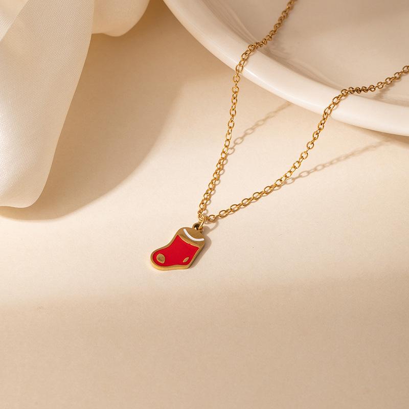 European & American Christmas Polka Dot Bell Reindeer Pendant Necklace for Women - Titanium Steel Clavicle Chain Jewelry Gift.