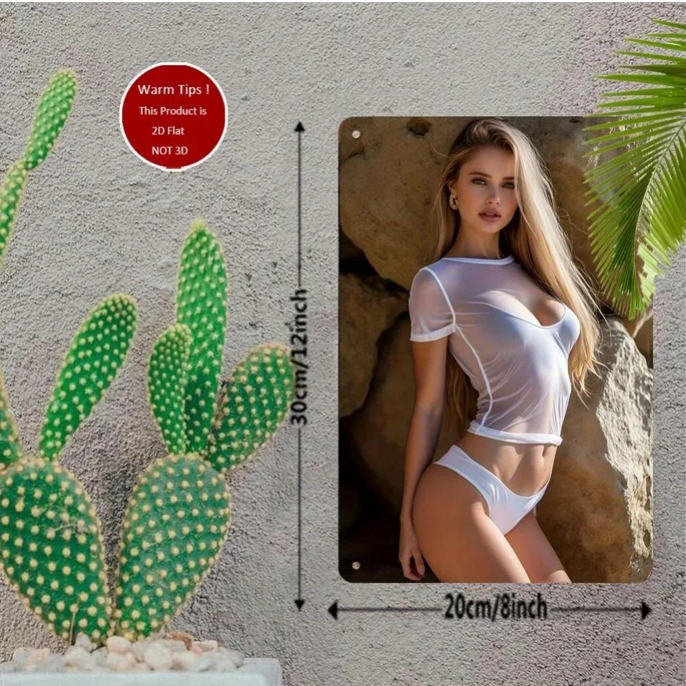 Arte de Parede Metálica Retrô Boêmia "Garota Fitness" 20x30 cm - Cartaz de Ferro Resistente ao Calor Fácil Instalação para Academia em Casa Decoração de Piscina