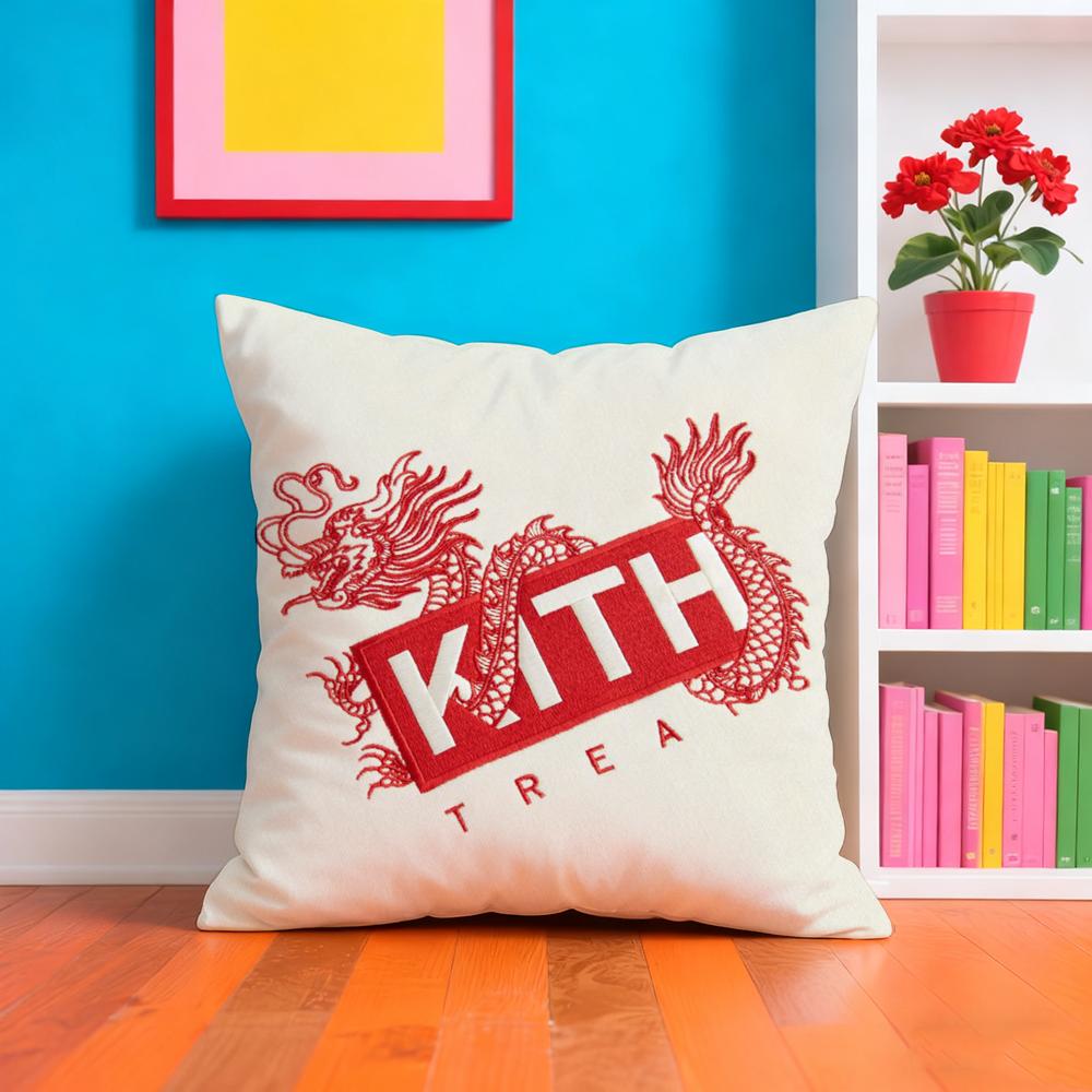 Classic Logo K-Kith Cushion Cover Plush Fabric Soft Double-Sided Printed Sofa Warm Winter Home Gift Pillow Case