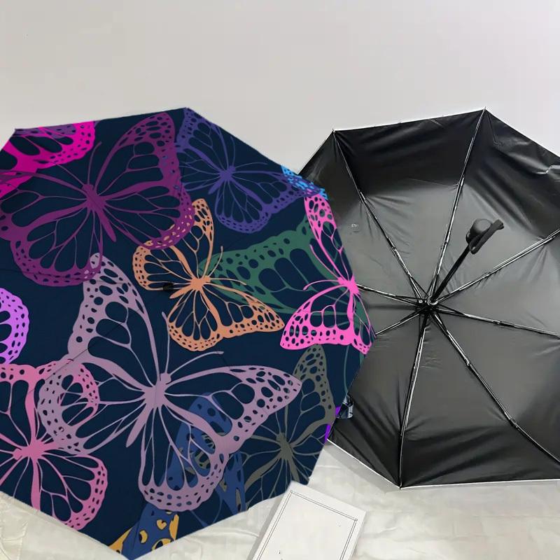 1pc Colorful Butterfly Pattern Umbrella with Plastic Handle,Suitable for All Seasons Home Travel Outdoor UmbrellaDD263