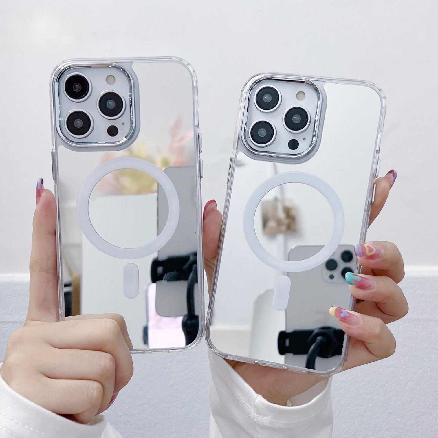 

Luxury Plating Mirror for Magsafe Wireless Charging Magnetic Case for IPhone 14 Plus 13 12 11 Pro Max Shockproof Make Up Cover For iPhone 14 срібний