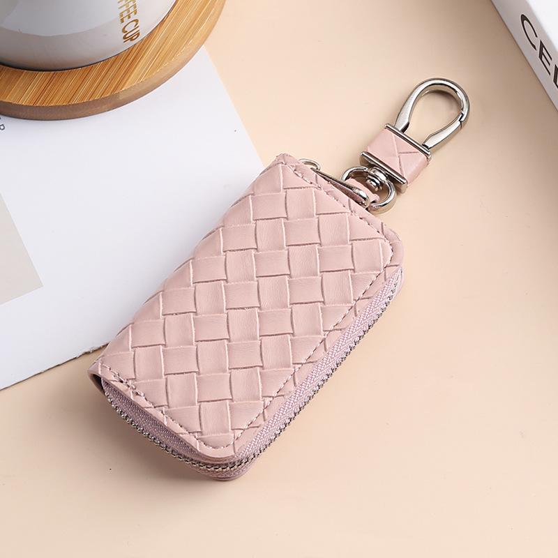 Woven Pattern Car Key Case for Men Large Capacity Zipper Key Organizer Pouch for Women Keychain Car Key Holder Car Accessories