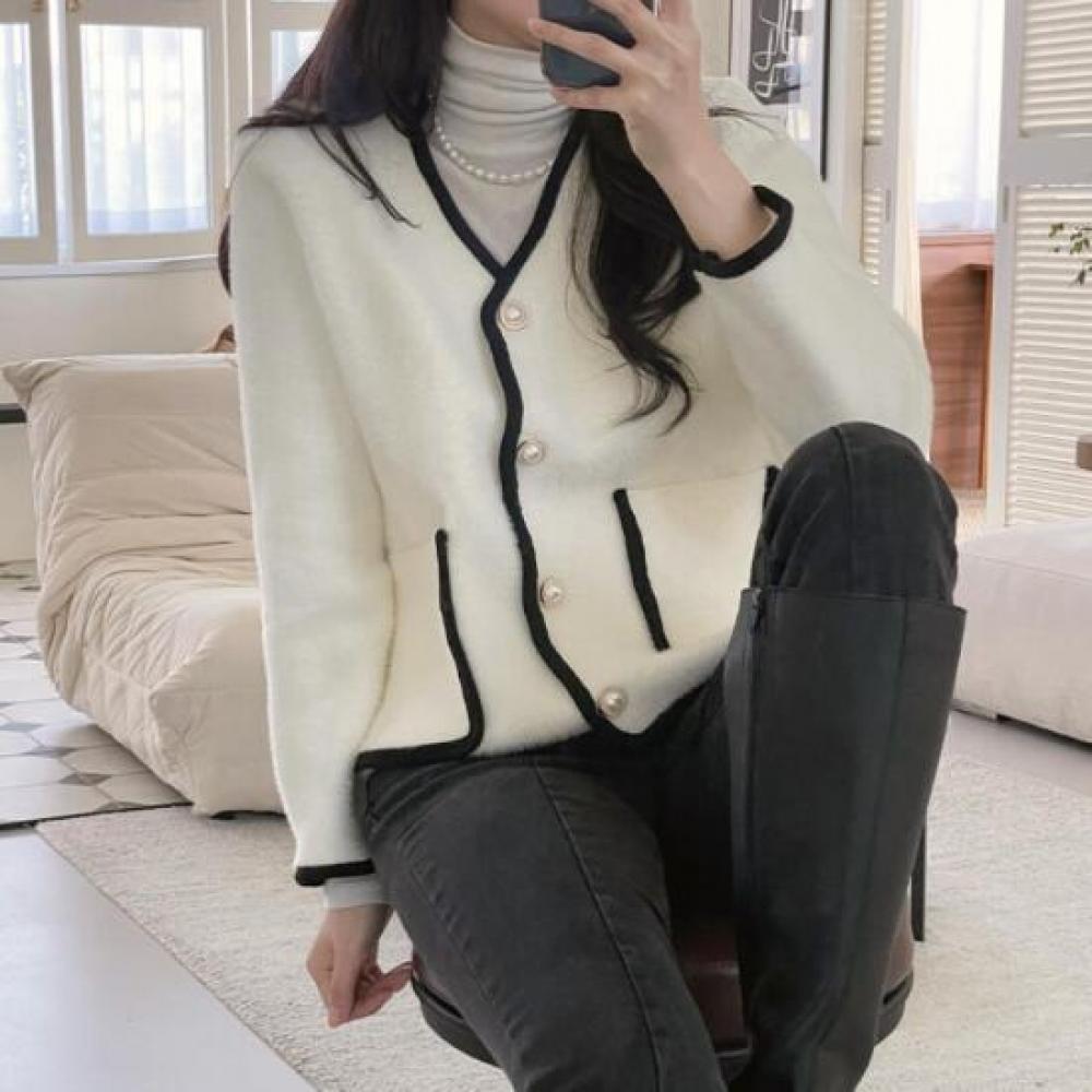New Arrivals Open Run Momi Lee Fall Sweater Outer Color Block Stretch Cardigan