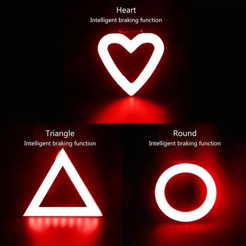 Bike Heart Shape Tail Light USB Rechargeable Bicycle Rear Lamp Waterproof Taillight 5 Mode