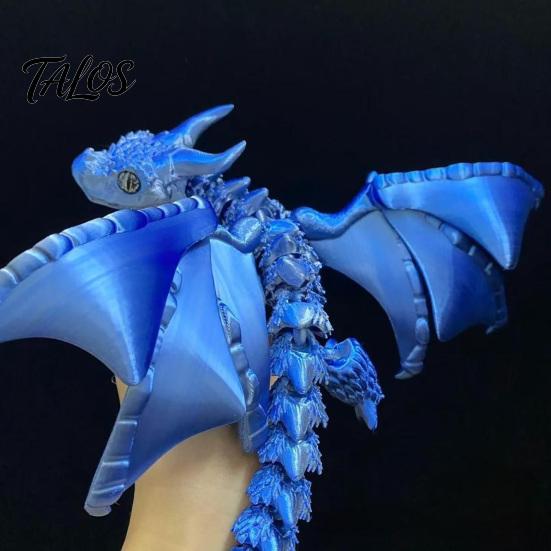 Desktop Fantasy Display Ornament 3D Printed Articulated Dragon Figurine with Adjustable Wings and Unique Eyes, Wing Toy Movable Joints Sculpture