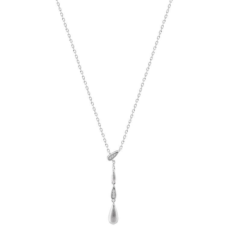 Elegant S925 Sterling Silver Water Drop Chain Tassel Necklace for Women - High-End Brushed Clavicle Choker Trendy and Simple Design