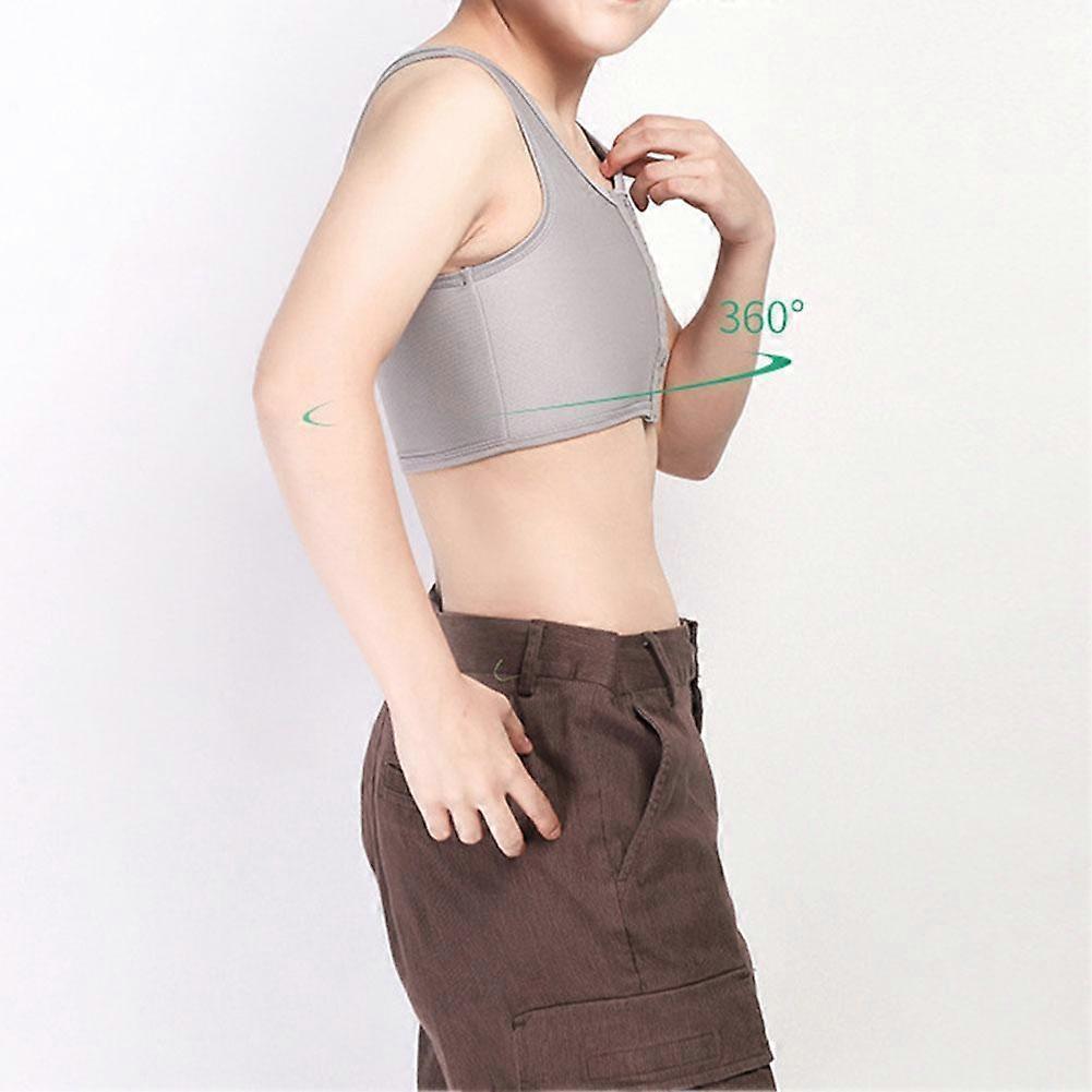 Legante per seno a zip lesbico Tomboy FTM Fascia Crop S-4XL Nero S