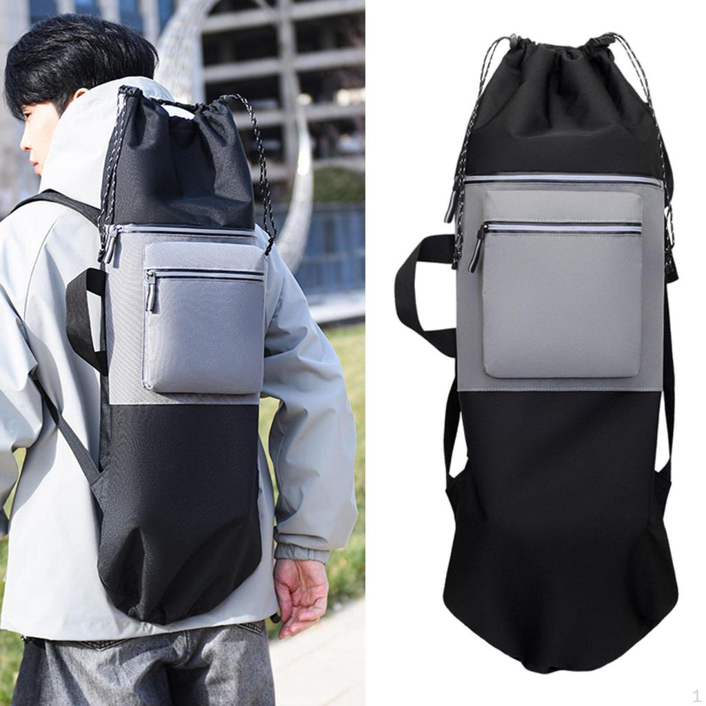 Skateboard Backpack Drawstring Closure Multifunctional Lightweight Longboard Carry Bag Organizer for