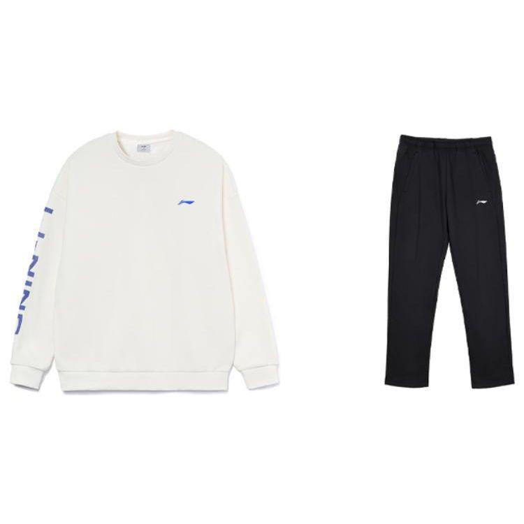 

Li Ning Letter Print Флисовый повседневный свитер с длинным рукавом, трикотажные длинные брюки, спортивный костюм, мужская толстовка, брюки AWDSD23-2+AKLTC41-1 L