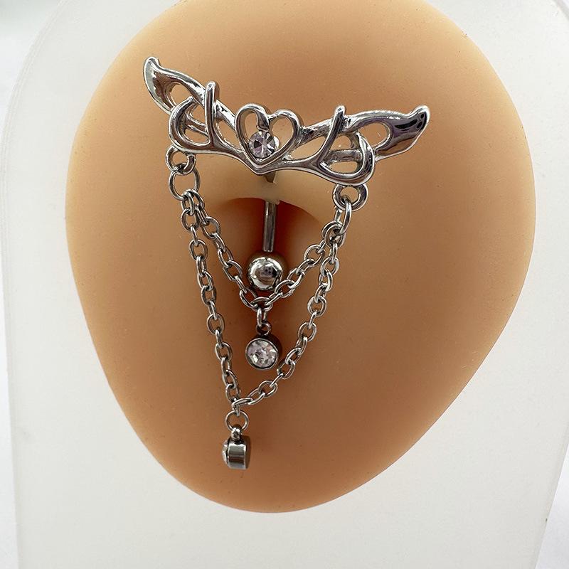 Love Wings Chain Pendant Belly Ring Trendy Metal Navel Piercing Jewelry