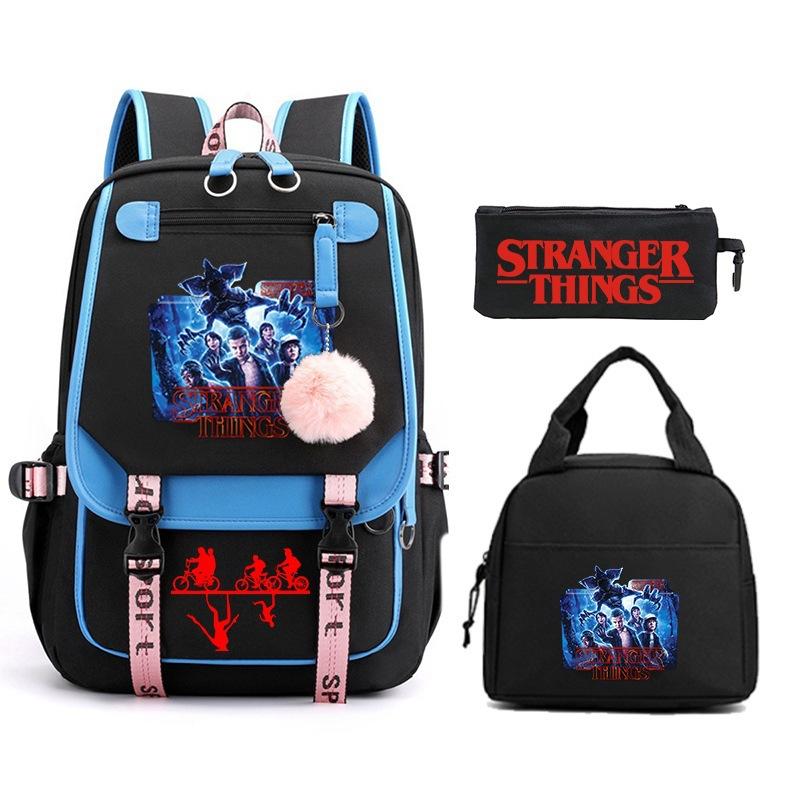 Trend Stranger Things Children'S Backpack Combination Three-Piece Male And Female Versatile Student School Bag